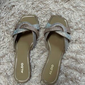 ALDO Women's Glittering Cross-Strap Sandals - Silver and Tan